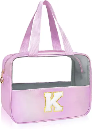 Personalized Initial Clear Makeup Bag Purple Cosmetic Bag Set Large Travel Toiletry Bag, Cute Clear Make Up Bags Organizer Bag for Girlfriend Teacher Gifts Teen Girl Gifts Trendy Stuff K（purple）