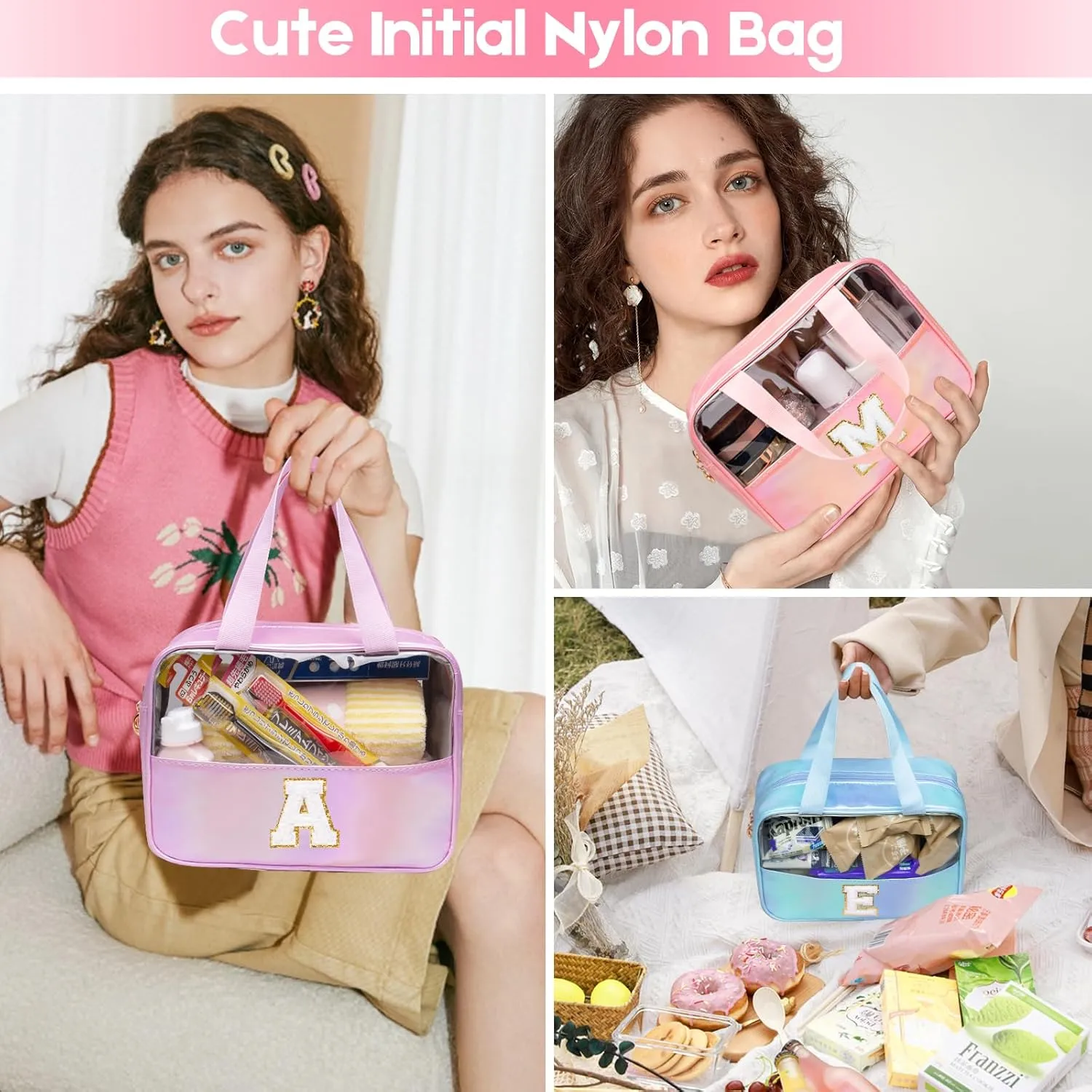 Personalized Initial Clear Makeup Bag Purple Cosmetic Bag Set Large Travel Toiletry Bag, Cute Clear Make Up Bags Organizer Bag for Girlfriend Teacher Gifts Teen Girl Gifts Trendy Stuff K（purple）