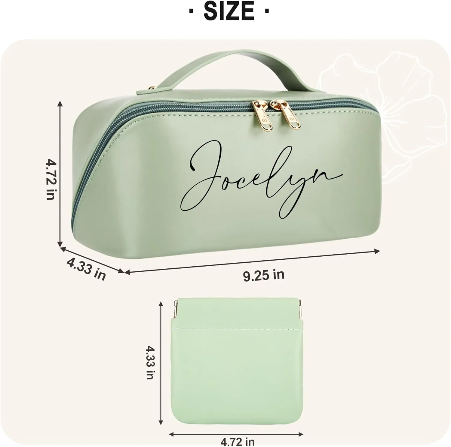 Personalized Makeup Bag - 2 Pcs Cosmetic Bags Set,Double Metal Zipper Makeup Organizer,Toiletry Bag with Divider & Handle,Travel Essentials
