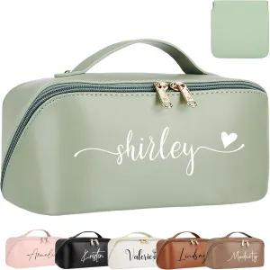 Personalized Makeup Bag - 2 Pcs Cosmetic Bags Set,Double Metal Zipper Makeup Organizer,Toiletry Bag with Divider & Handle,Travel Essentials
