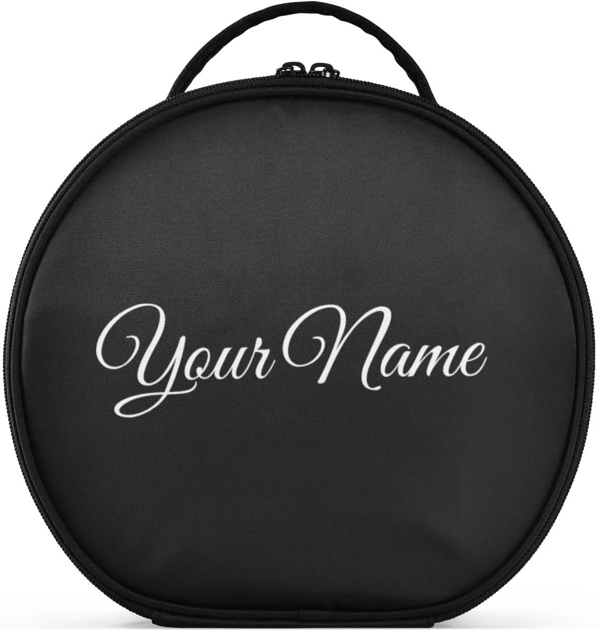 Personalized Makeup Organizer Bag Black Solid Travel Round Cosmetic Bag Portable Storage Case for Women
