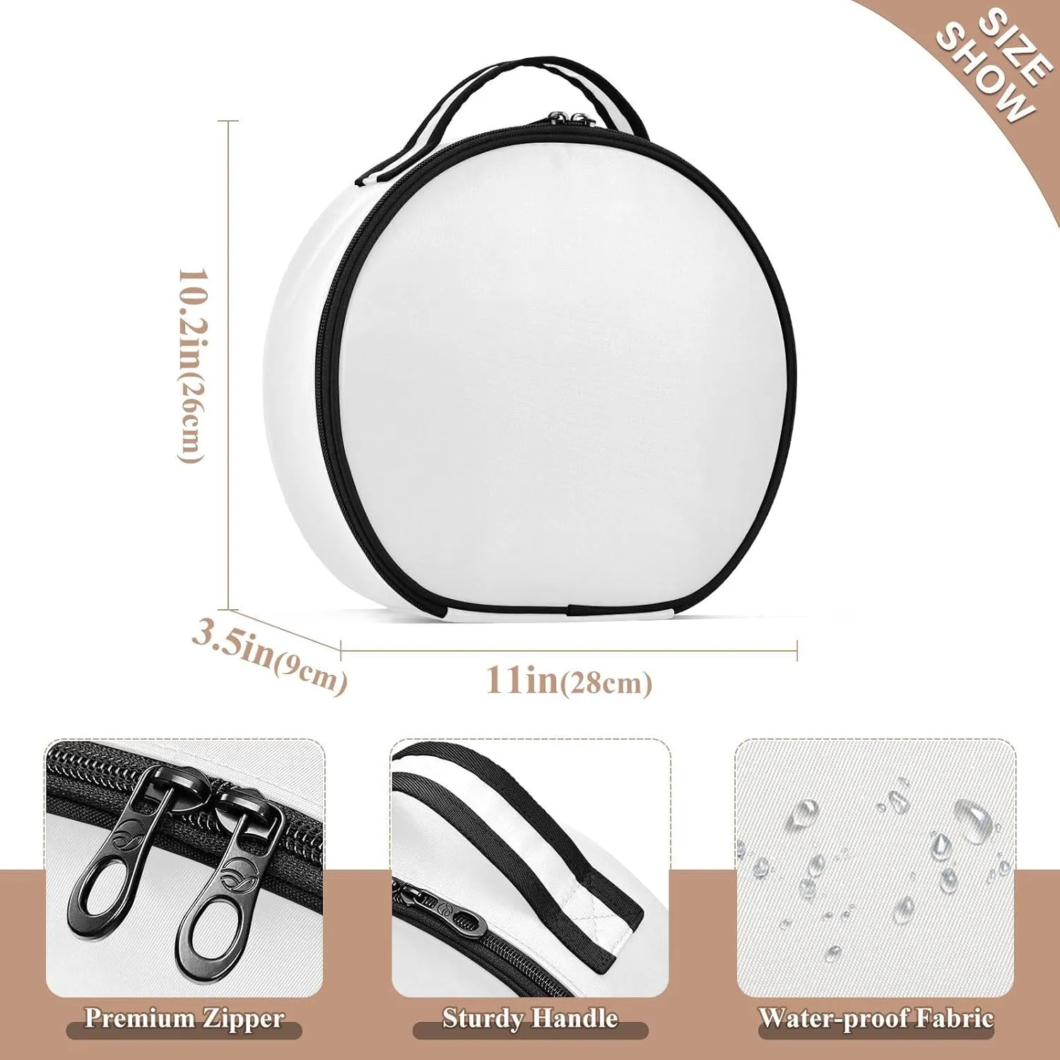 Personalized Makeup Organizer Bag Black Solid Travel Round Cosmetic Bag Portable Storage Case for Women