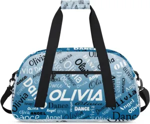 Personalized Name Sports Gym Duffel Bag, Custom Dance Bag Overnight Weekender Duffel Bags for Travel, Blue Gradient