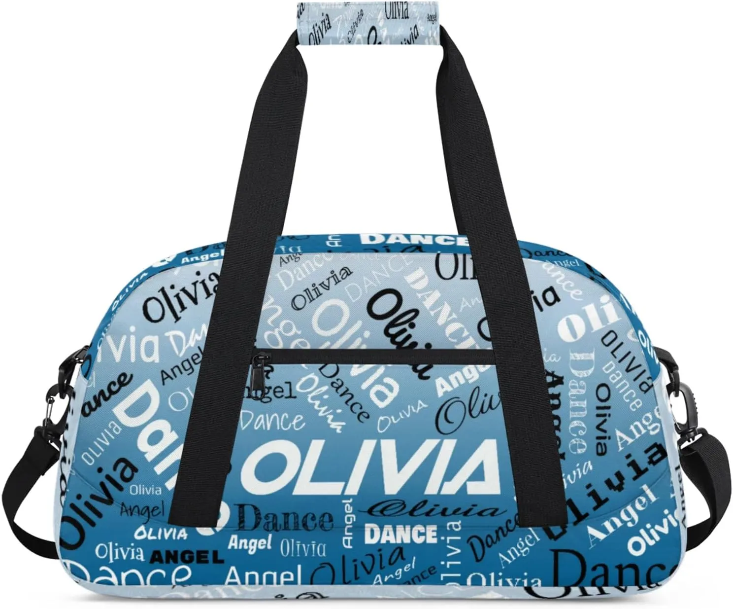 Personalized Name Sports Gym Duffel Bag, Custom Dance Bag Overnight Weekender Duffel Bags for Travel, Blue Gradient