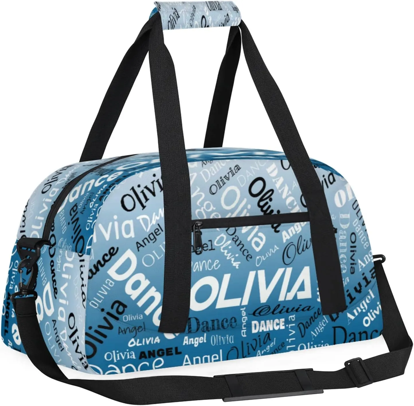 Personalized Name Sports Gym Duffel Bag, Custom Dance Bag Overnight Weekender Duffel Bags for Travel, Blue Gradient