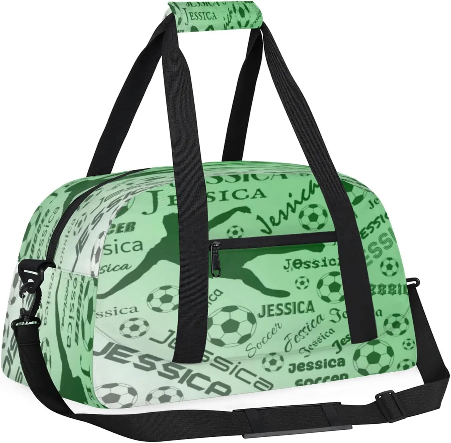 Personalized Soccer Sports Duffel Bag for Women, Custom Travel Gym Bags Birthday Gifts with Your Name, Cheer Dance Overnight Weekender Bag Grass Green Gradient