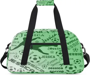 Personalized Soccer Sports Duffel Bag for Women, Custom Travel Gym Bags Birthday Gifts with Your Name, Cheer Dance Overnight Weekender Bag Grass Green Gradient