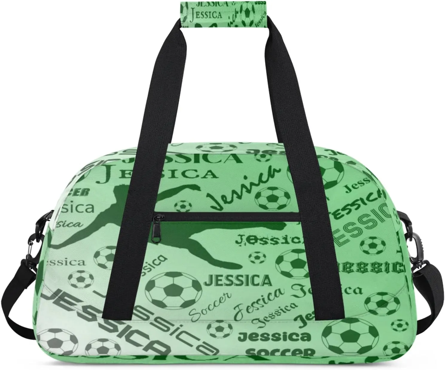 Personalized Soccer Sports Duffel Bag for Women, Custom Travel Gym Bags Birthday Gifts with Your Name, Cheer Dance Overnight Weekender Bag Grass Green Gradient