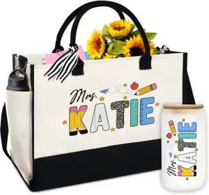 Personalized Teacher Appreciation Canvas Tote Bag with Name - Teacher Gifts