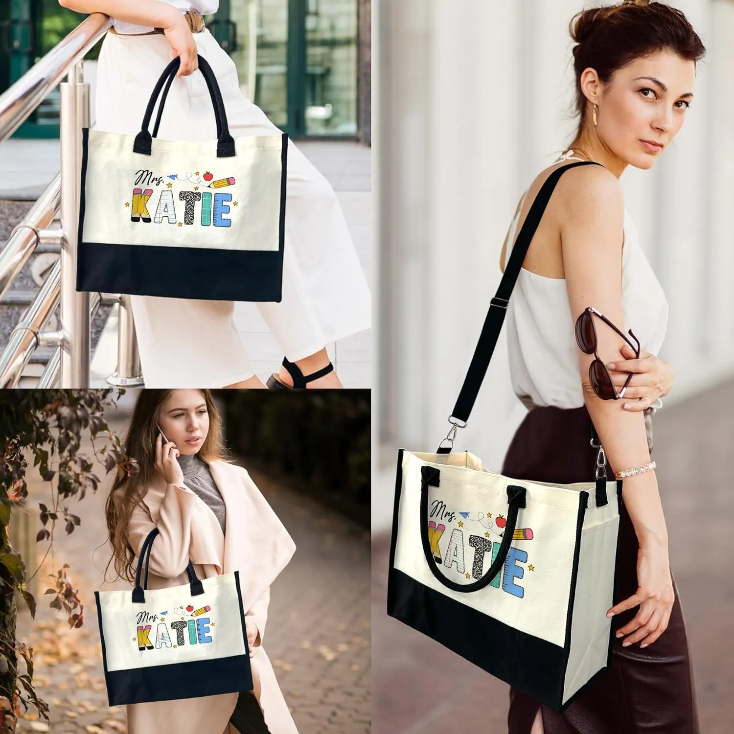Personalized Teacher Appreciation Canvas Tote Bag with Name - Teacher Gifts