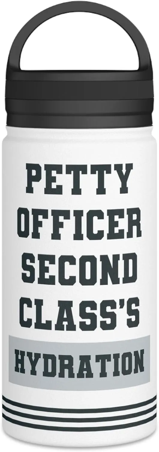 Petty Officer Second Class's Hydration: Insulated Water Bottle – Stainless Steel, Handle Lid, Military Gift, 12oz, 18oz, 32oz