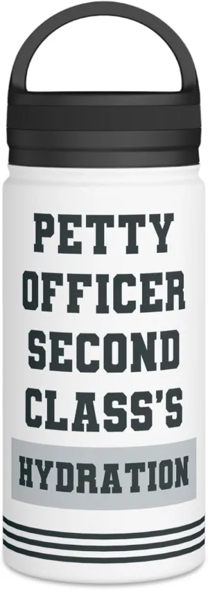 Petty Officer Second Class's Hydration: Insulated Water Bottle – Stainless Steel, Handle Lid, Military Gift, 12oz, 18oz, 32oz