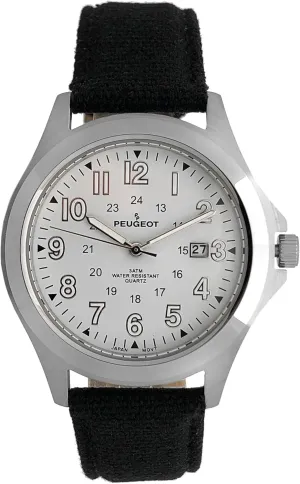 Peugeot PP Men Army Military Style Quartz Weekender Watch with 24-Hour Time & Stainless Steel Bracelet