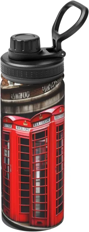 Phone Booth London Street Sports Insulated Water Bottle - Premium 18 oz. Stainless Steel Hydration Bottle for Outdoor Enthusiasts