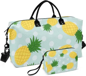 Pineapple Blue Polka Dots Duffel Bag for Gym Yoga Weekender Overnight Quilting Travel Bag Set