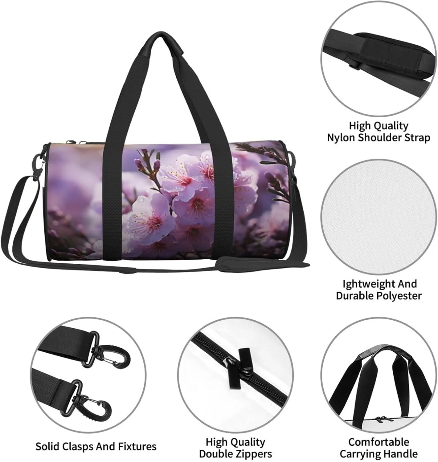 Pink Cherry Blossom Travel Duffle Bag for Men Women Sport Gym Bag Foldable Weekender Bag Carry on Overnight Bag for Travel Swimming Basketball