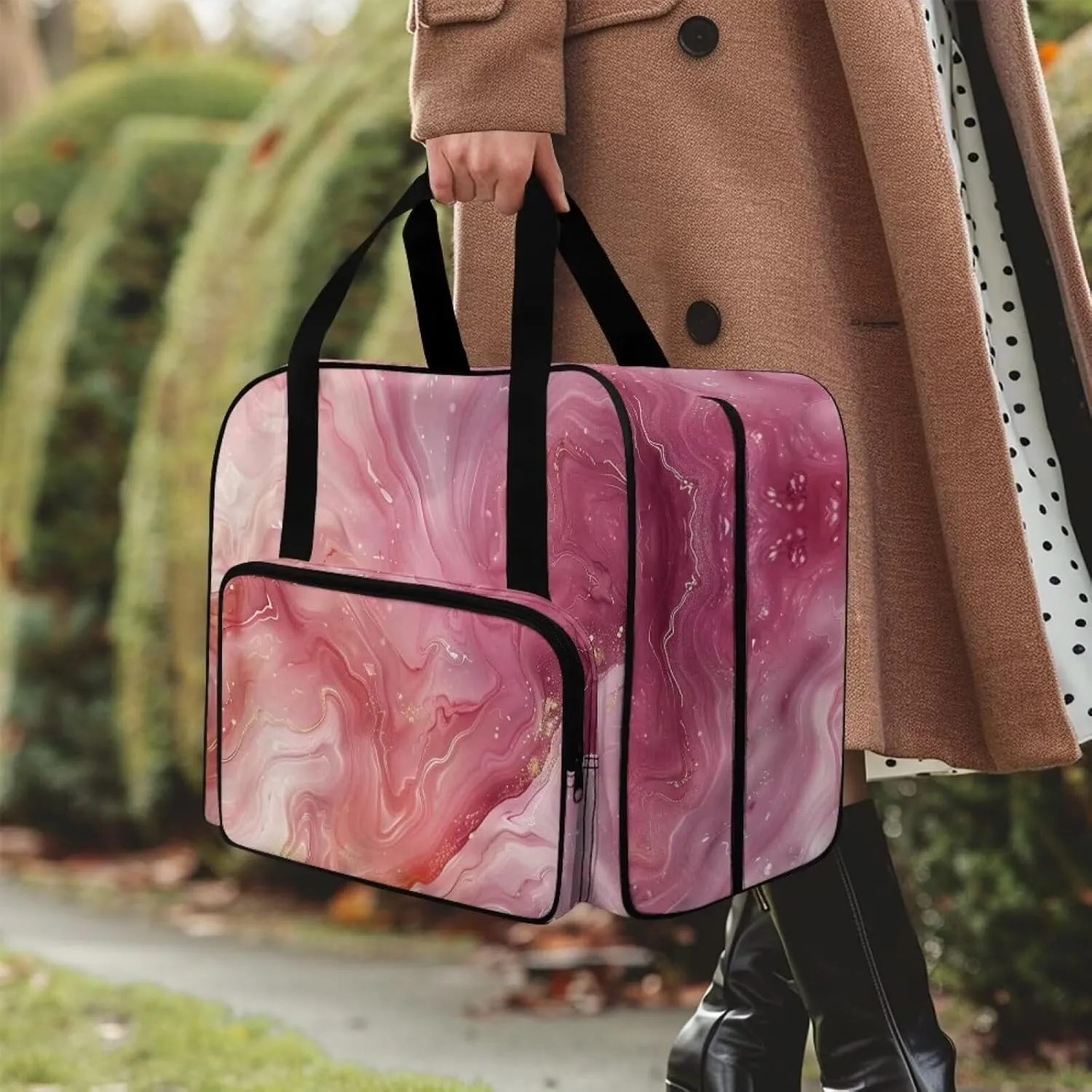 Pink Marble Sewing Machine Carrying Case Sewing Machine Cover Dust Cover for Sewing Accessories Scissors Crochet Hooks Portable Washable Home Decoration Sewing Case