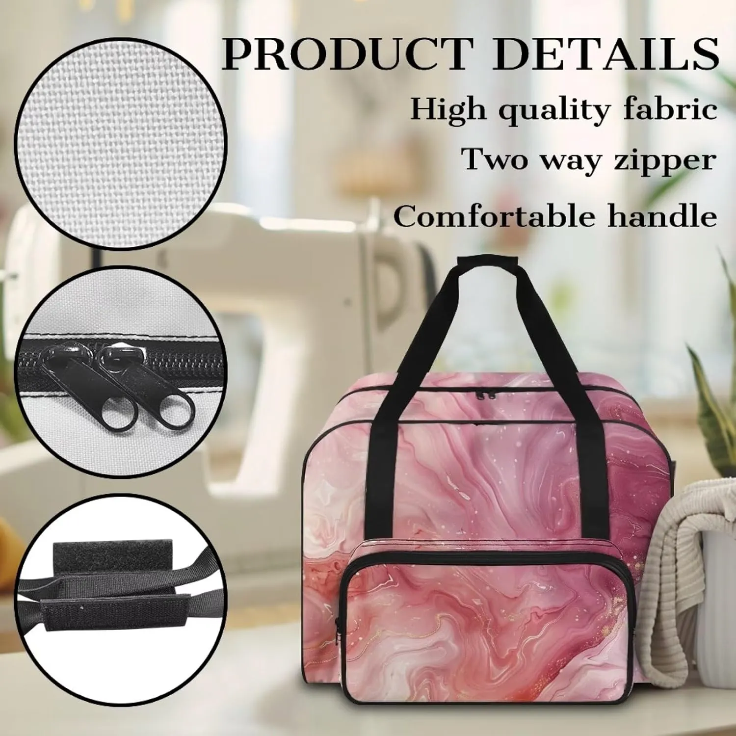 Pink Marble Sewing Machine Carrying Case Sewing Machine Cover Dust Cover for Sewing Accessories Scissors Crochet Hooks Portable Washable Home Decoration Sewing Case