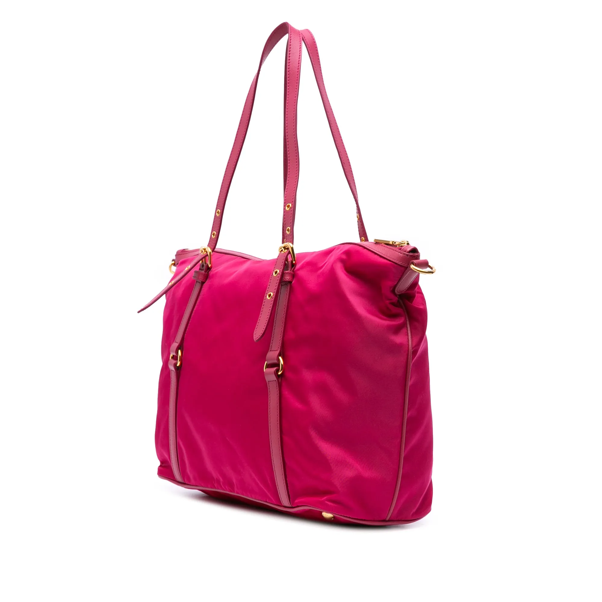 Pink Prada Saffiano Trimmed Tessuto Satchel