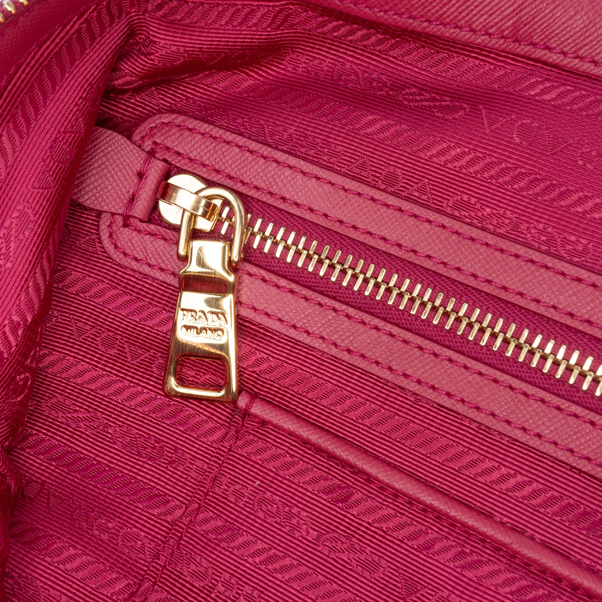 Pink Prada Saffiano Trimmed Tessuto Satchel