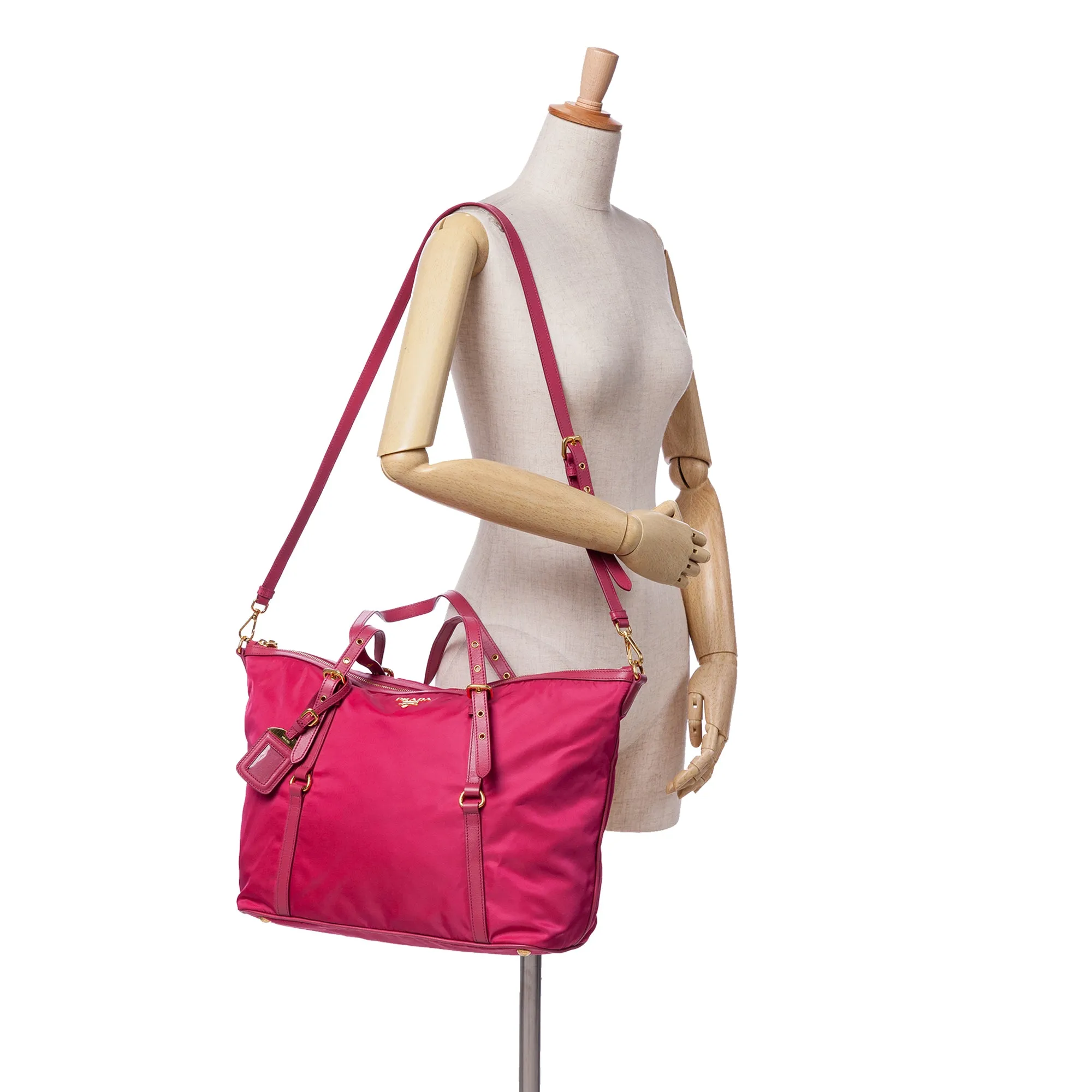 Pink Prada Saffiano Trimmed Tessuto Satchel
