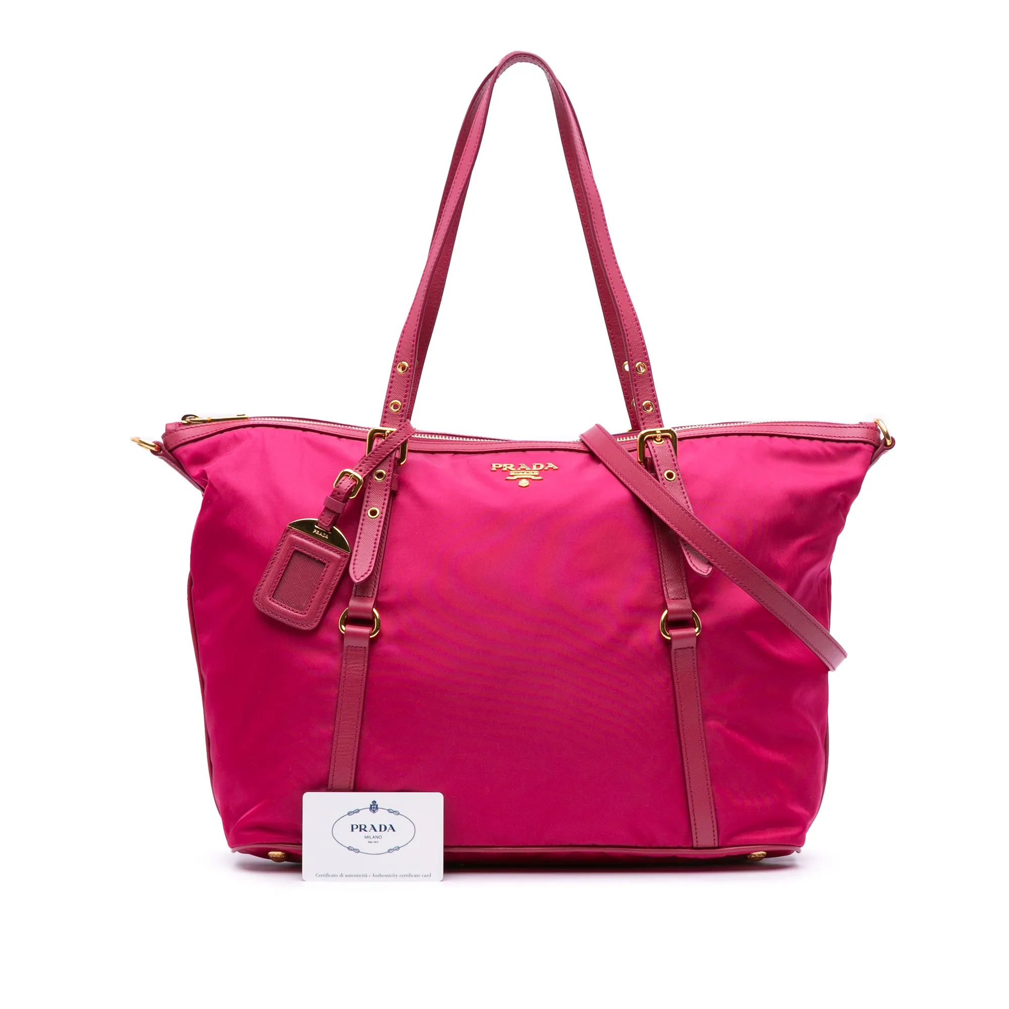 Pink Prada Saffiano Trimmed Tessuto Satchel
