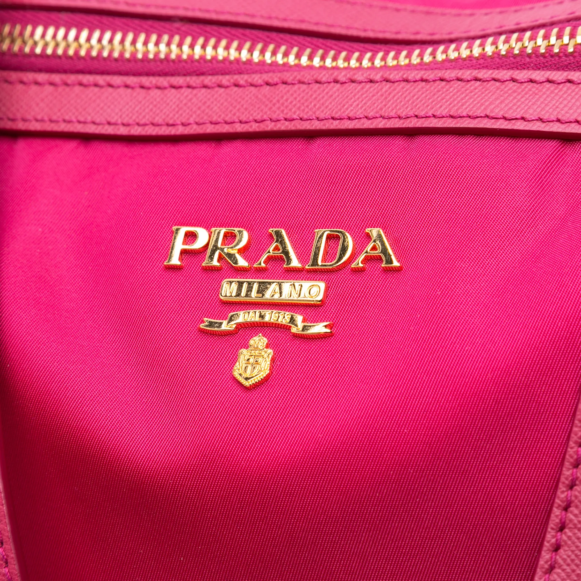 Pink Prada Saffiano Trimmed Tessuto Satchel