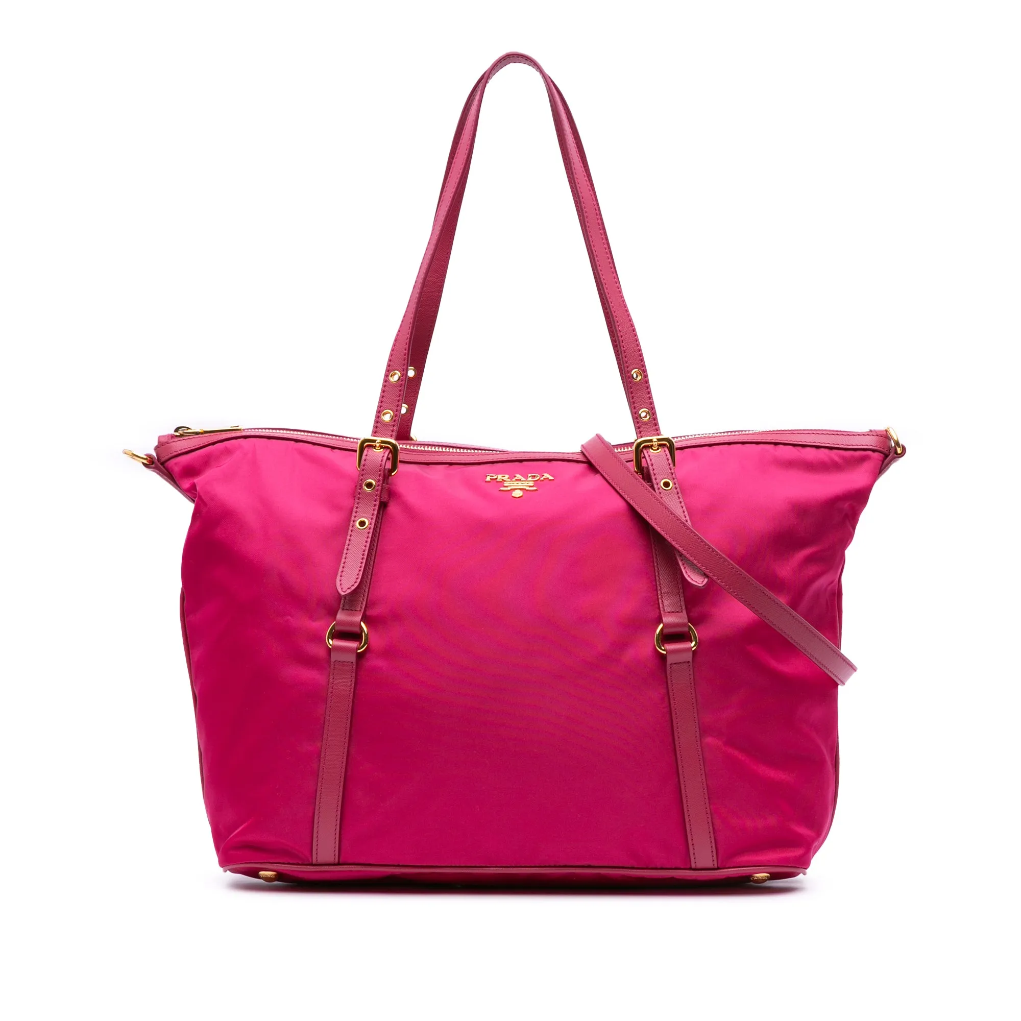 Pink Prada Saffiano Trimmed Tessuto Satchel