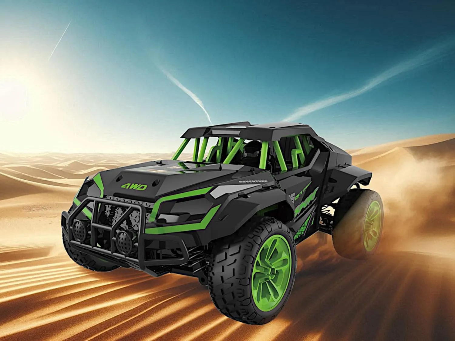 POCO DIVO 4WD Rally Car, 1/16 RC Off-Road Buggy, Radio Remote Control Racing Speed 25kmph Sports Vehicle, 12” All Terrain Toy LED UTV Adventure Truck with Spare Tire