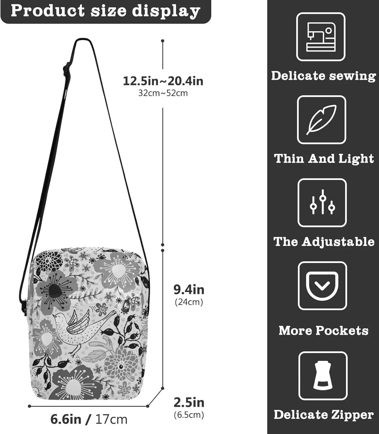 Poeticcity Crossbody Phone Bag, Small Messenger Shoulder Bag, Cash Handbag Wallet Purse