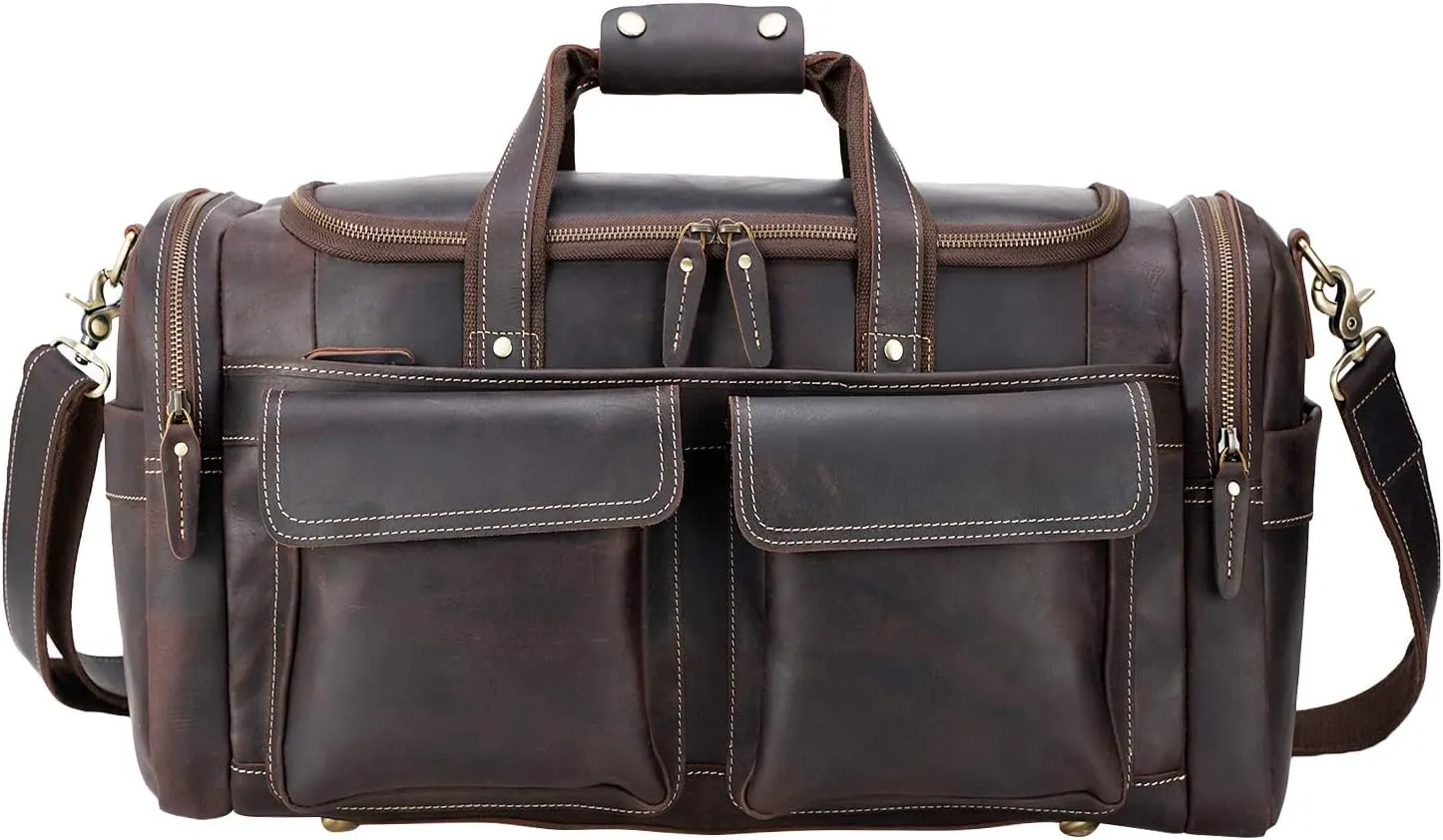 Polare 23" Duffel Thick Full Grain Cowhide Leather Gym Weekender Overnight Luggage Bag For Men 42L
