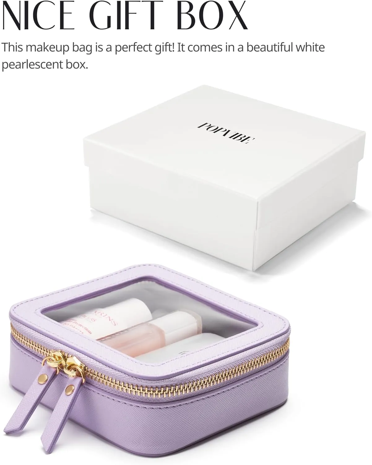 Popvibe Clear Makeup Bag Travel Cosmetic Case Transparent Toiletry Bag with Zipper, Portable Make Up Organizer Traveling Compact Car Bag for Essentials