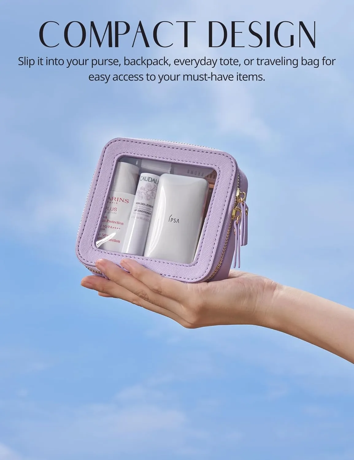 Popvibe Clear Makeup Bag Travel Cosmetic Case Transparent Toiletry Bag with Zipper, Portable Make Up Organizer Traveling Compact Car Bag for Essentials