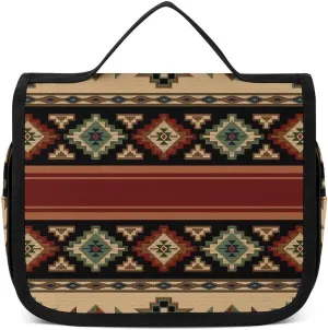 Portable Hanging Toiletry Bag, Large Cosmetic Travel Bag for Women Men, Ethnic Aztec Indiana Western Southwest Retro Vintage Pattern Waterproof Makeup Organizer for Bathroom Shower