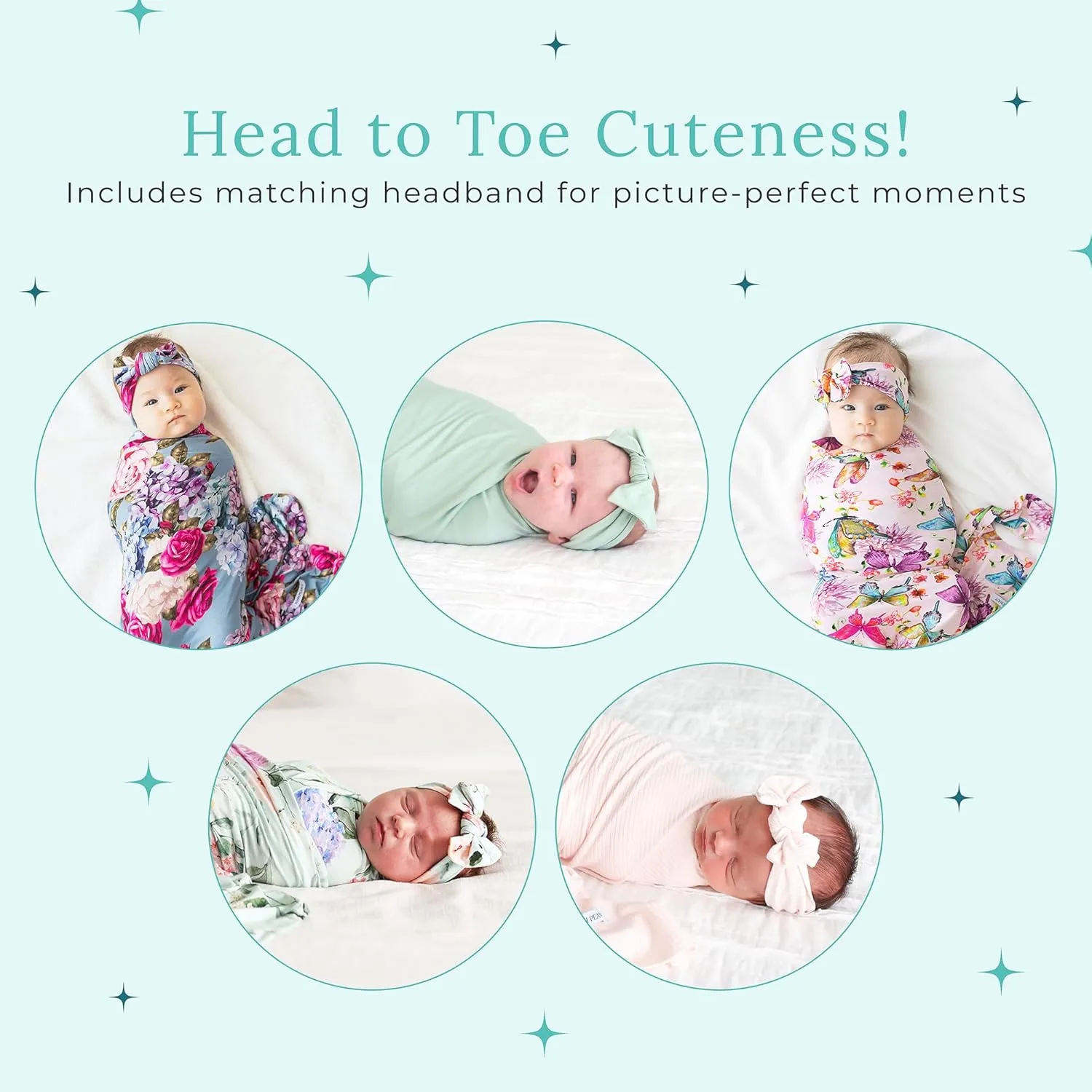 Posh Peanut Swaddle Blanket & Headband Set – Viscose from Bamboo Stretchy Baby Swaddle for Newborn Girls, Receiving Blanket or Nursing Cover (Emmilene)