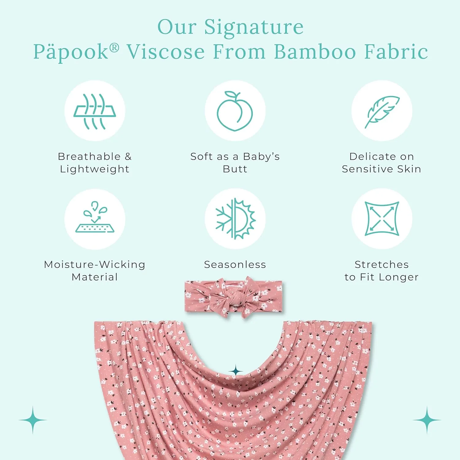 Posh Peanut Swaddle Blanket & Headband Set – Viscose from Bamboo Stretchy Baby Swaddle for Newborn Girls, Receiving Blanket or Nursing Cover (Emmilene)