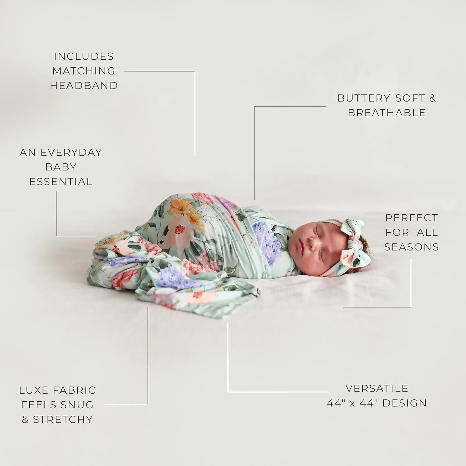 Posh Peanut Swaddle Blanket & Headband Set – Viscose from Bamboo Stretchy Baby Swaddle for Newborn Girls, Receiving Blanket or Nursing Cover (Erin)