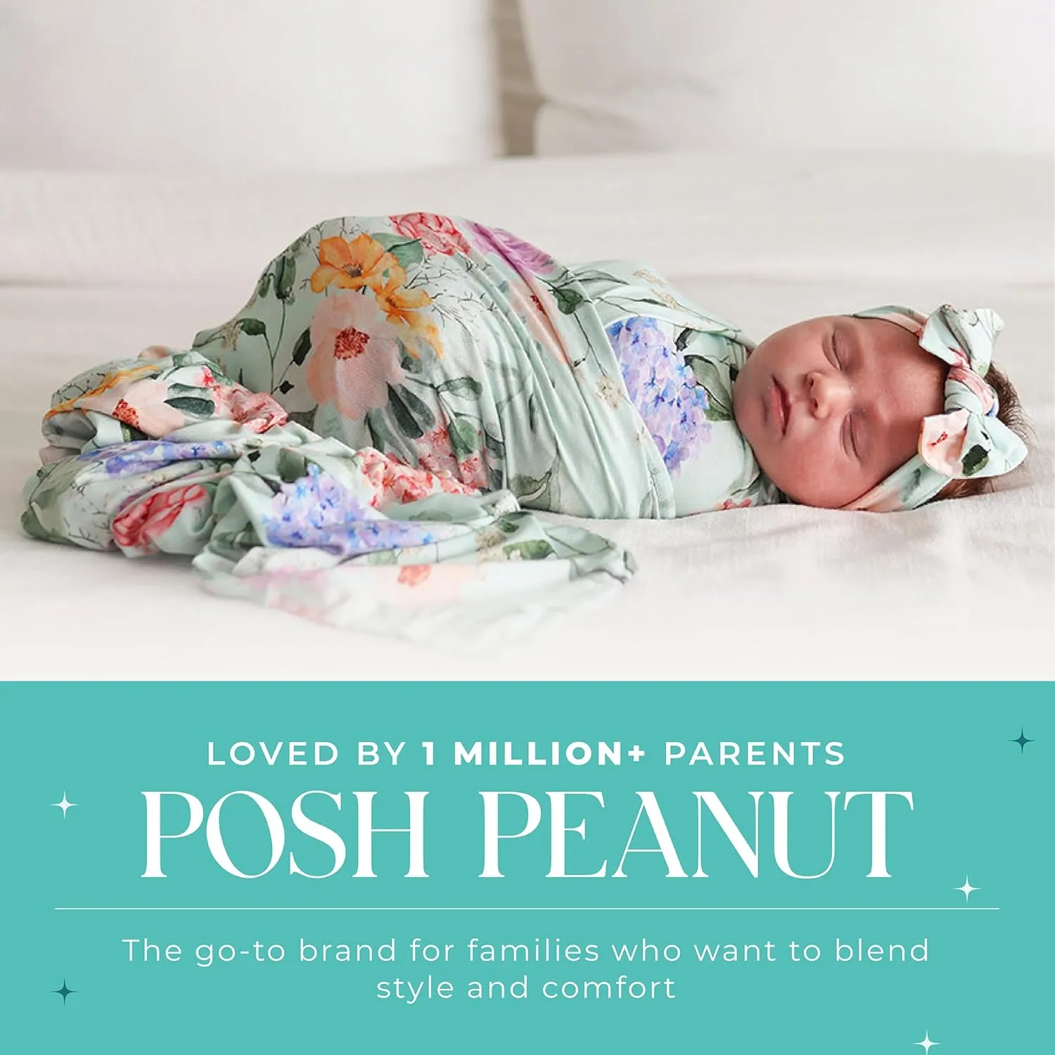 Posh Peanut Swaddle Blanket & Headband Set – Viscose from Bamboo Stretchy Baby Swaddle for Newborn Girls, Receiving Blanket or Nursing Cover (Erin)