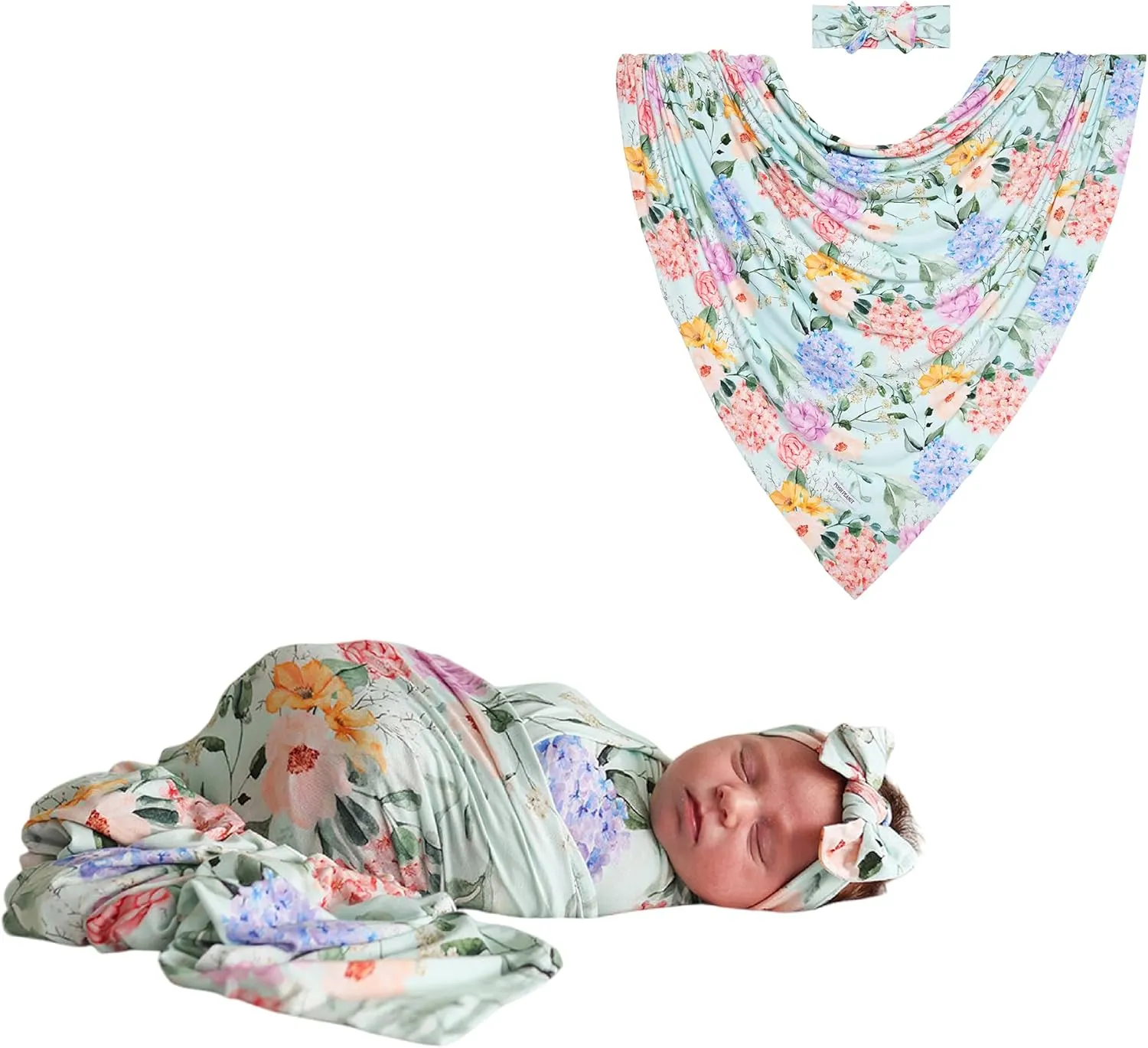 Posh Peanut Swaddle Blanket & Headband Set – Viscose from Bamboo Stretchy Baby Swaddle for Newborn Girls, Receiving Blanket or Nursing Cover (Erin)