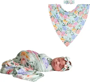 Posh Peanut Swaddle Blanket & Headband Set – Viscose from Bamboo Stretchy Baby Swaddle for Newborn Girls, Receiving Blanket or Nursing Cover (Erin)