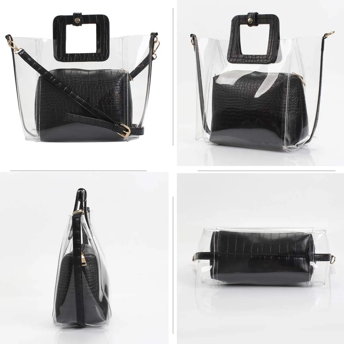 Poxas Classic PVC Jelly Handbag with Strap Waterproof Clear Purse Tote Beach Shoulder Bags