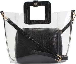 Poxas Classic PVC Jelly Handbag with Strap Waterproof Clear Purse Tote Beach Shoulder Bags
