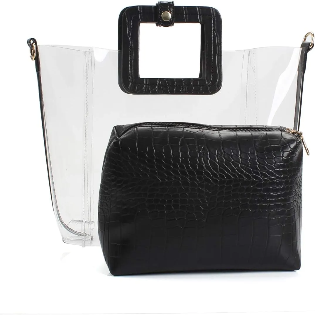 Poxas Classic PVC Jelly Handbag with Strap Waterproof Clear Purse Tote Beach Shoulder Bags