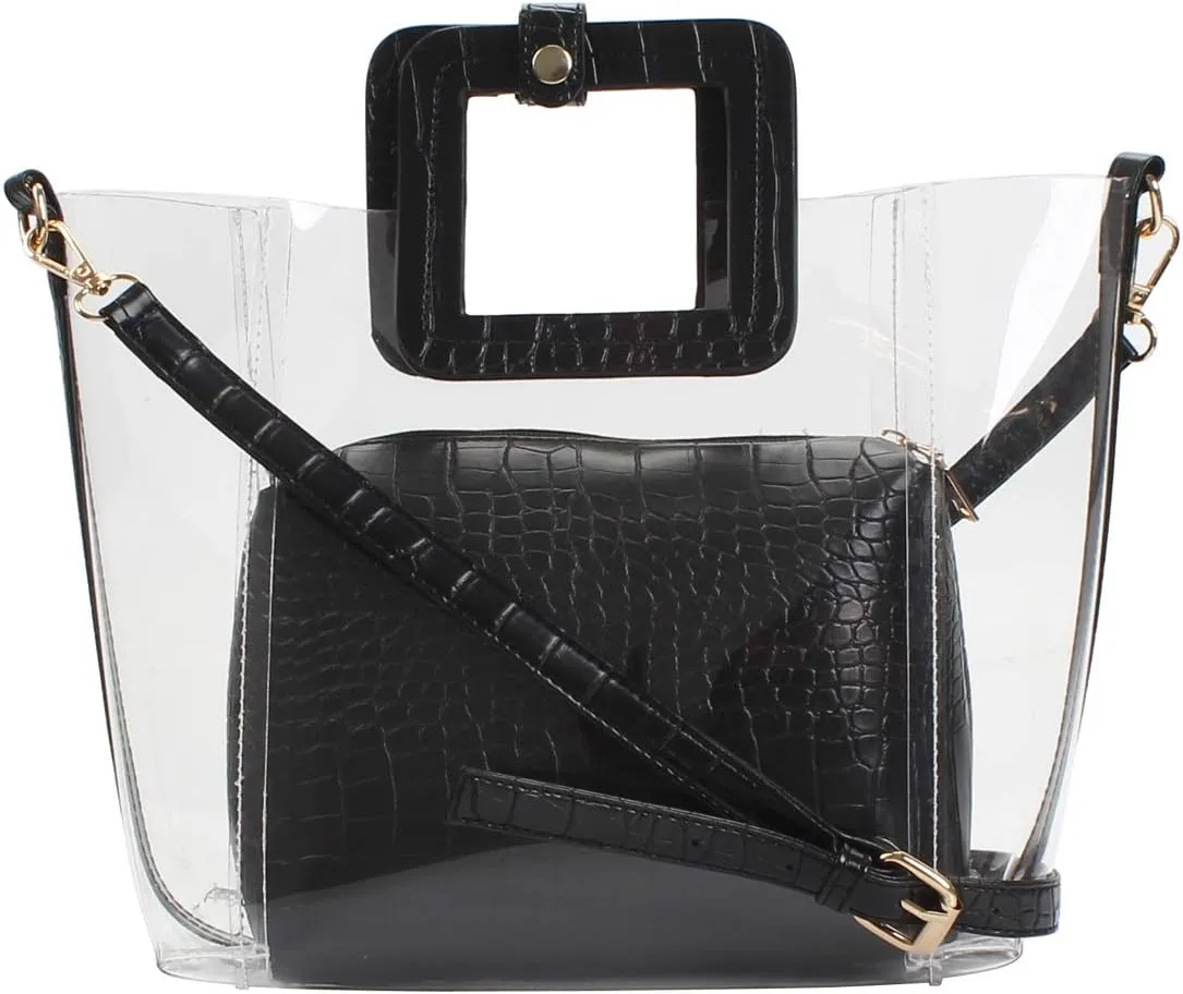 Poxas Classic PVC Jelly Handbag with Strap Waterproof Clear Purse Tote Beach Shoulder Bags