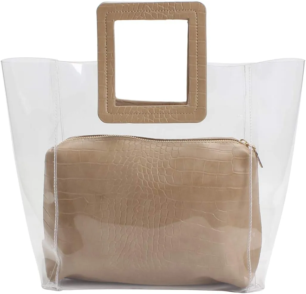 Poxas Womens Transparent Shoulder Bags Clear Tote PVC Handbag Jelly Purse Waterproof Bag
