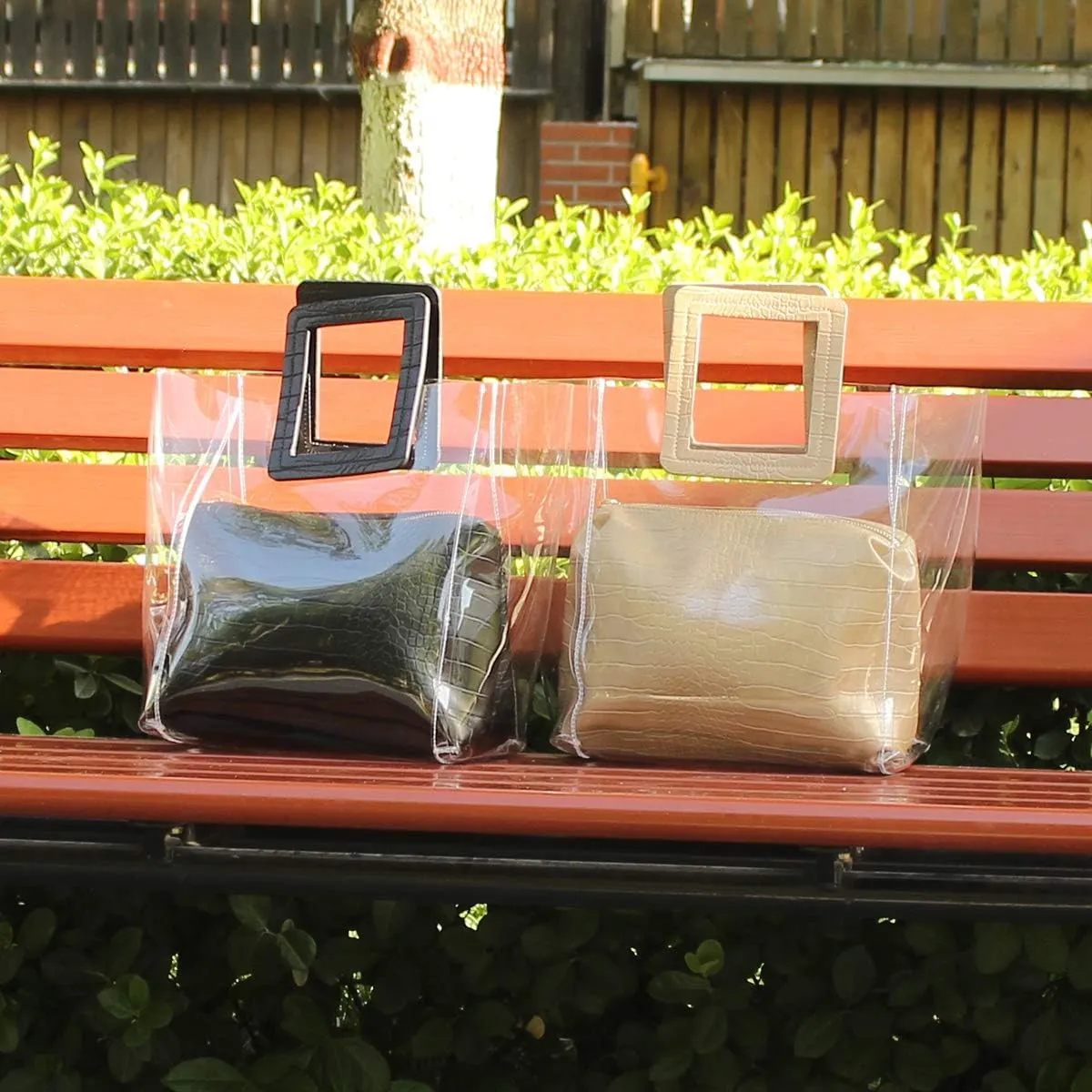 Poxas Womens Transparent Shoulder Bags Clear Tote PVC Handbag Jelly Purse Waterproof Bag