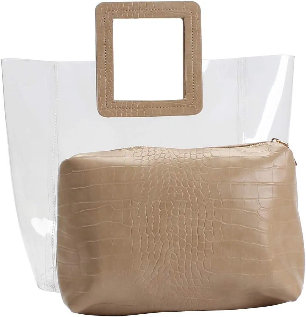 Poxas Womens Transparent Shoulder Bags Clear Tote PVC Handbag Jelly Purse Waterproof Bag