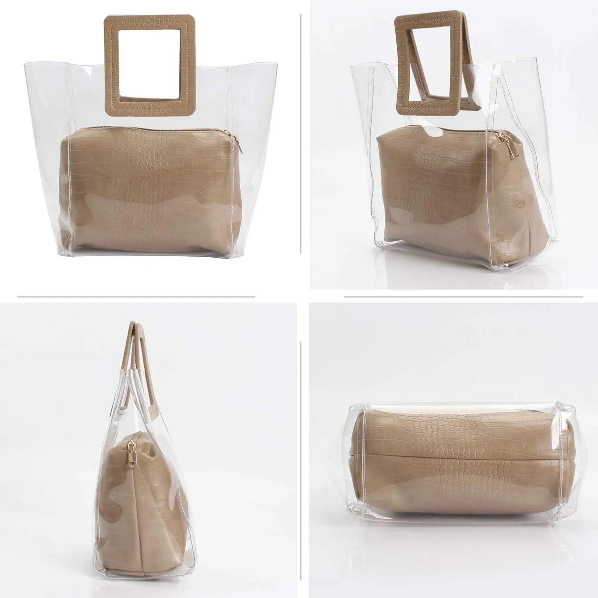 Poxas Womens Transparent Shoulder Bags Clear Tote PVC Handbag Jelly Purse Waterproof Bag