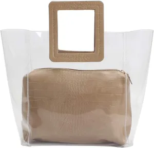 Poxas Womens Transparent Shoulder Bags Clear Tote PVC Handbag Jelly Purse Waterproof Bag