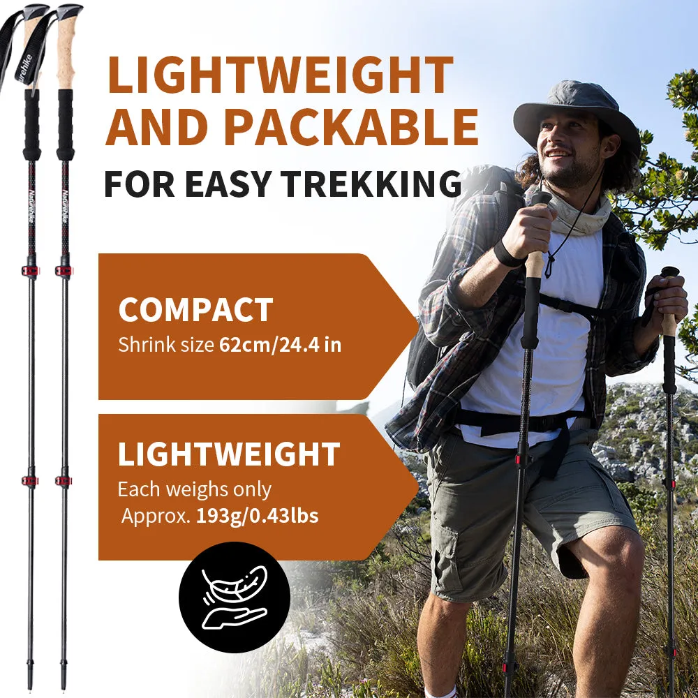 Premium Carbon Fiber Trekking Poles – Lightweight, Collapsible Telescopic Walking & Hiking Stick for Climbing, 2-Piece Set, Adjustable Length, Durable & Portable